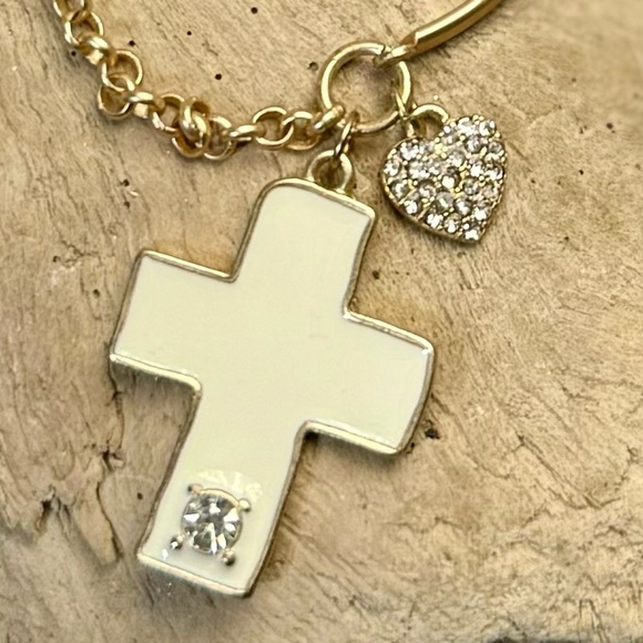 NWT Jane Marie Chain & Bar Bracelet w Cross & Heart Rhinestone Charms - Picture 10 of 10
